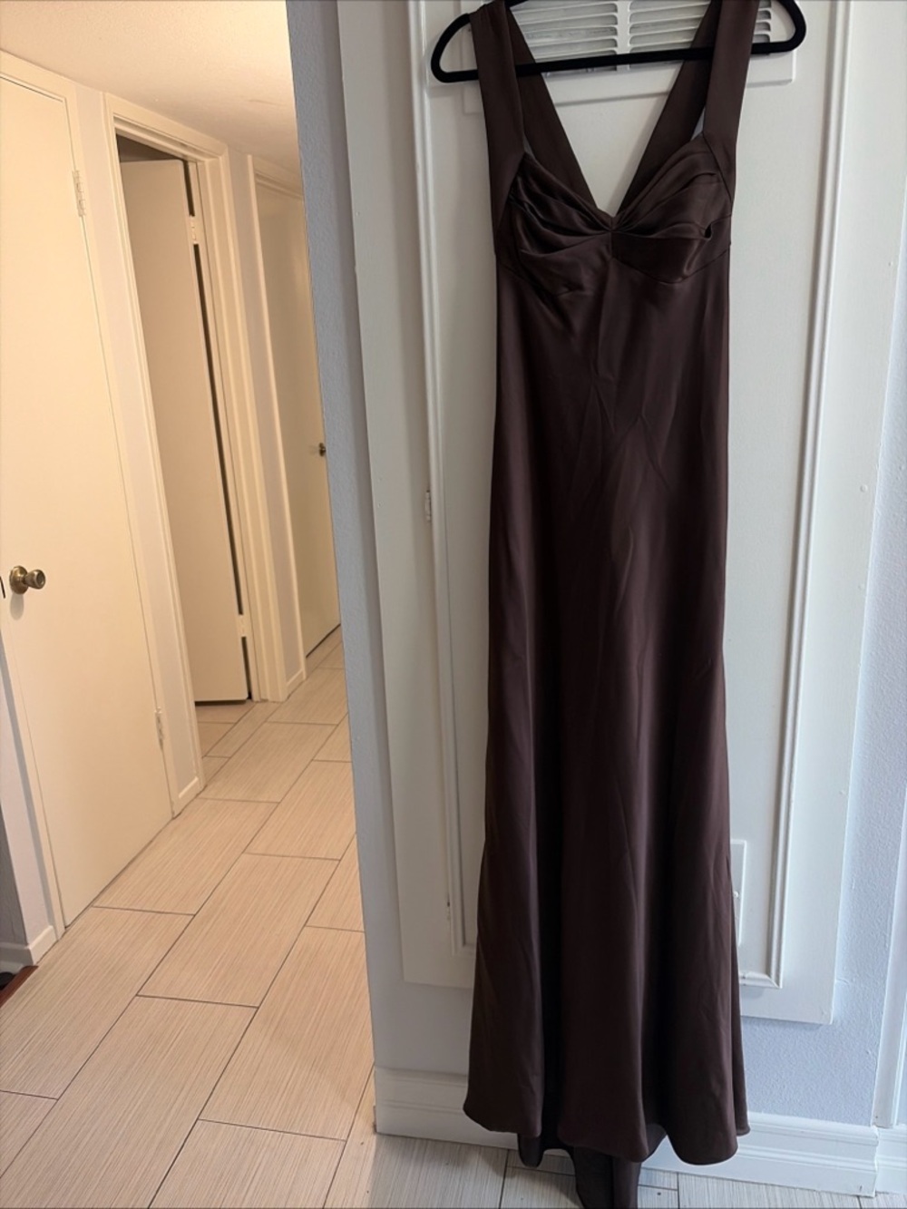 Calvin Klein Chocolate Brown Sleeveless Maxi Dress Prom Formal Sz 14 Cross Back
